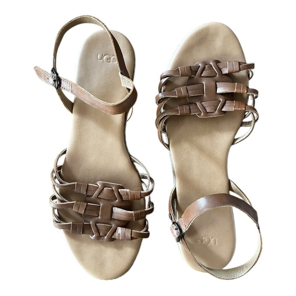 UGG Women’s Leather Sandals Brown Strappy Woven Flat Size 11 NWT/NWB